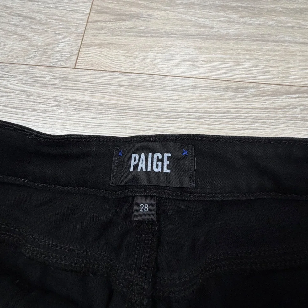 PAIGE Genevieve High‎ Rise Flare Jeans Black Shadow 27 High Waisted Patch Pocket